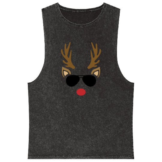Reindeer and Sunglasses, Christmas Mineral Wash Tank Tops