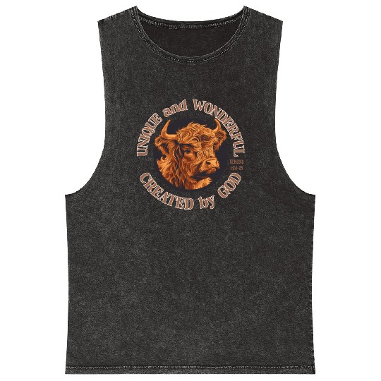 Unique and Wonderful Highland Cow Created by God Mineral Wash Tank Tops