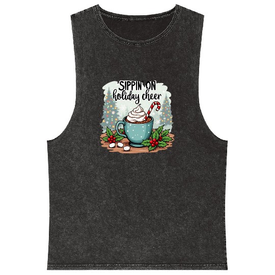 Sippin' On Holiday Cheer Hot Cocoa Mineral Wash Tank Tops