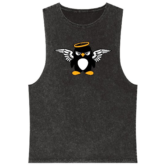 Evil Penguin Angel Wings Halo Holy Heaven Bad Mood Mineral Wash Tank Tops
