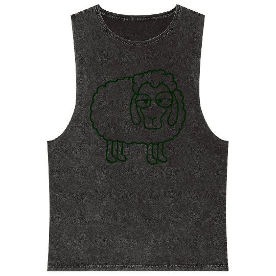 Sheep Tired Bored Look Little Sweet Lamb Bad Mood Mineral Wash Tank Tops
