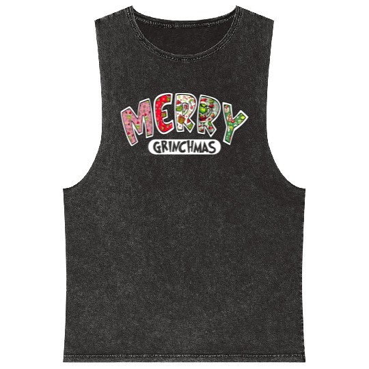 Merry Grin Happy Christmas Mineral Wash Tank Tops