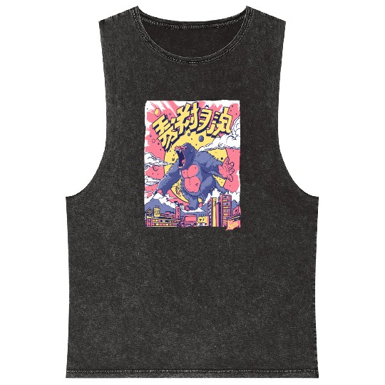 Kaiju Gorilla – Neon City Rampage Mineral Wash Tank Tops