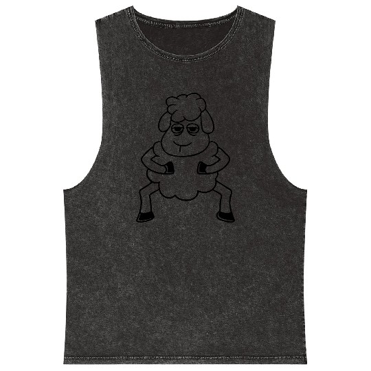 Sheep Tired Bored Look Standing Cute Cool Cartoon Mineral Wash Tank Tops