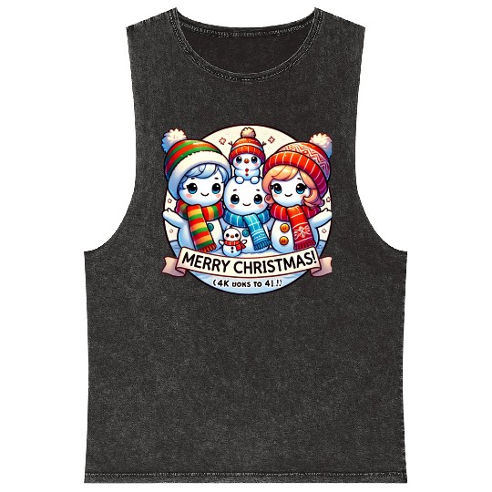 Cute Snowman Family Christmas Delight Mineral Wash Tank Tops