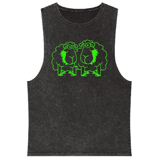 Two Sheep Eating Grass 2 Friends Team Hungry Crew Mineral Wash Tank Tops