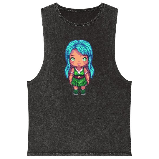 Mystic Emerald Sprite - Pixel Art Design Mineral Wash Tank Tops