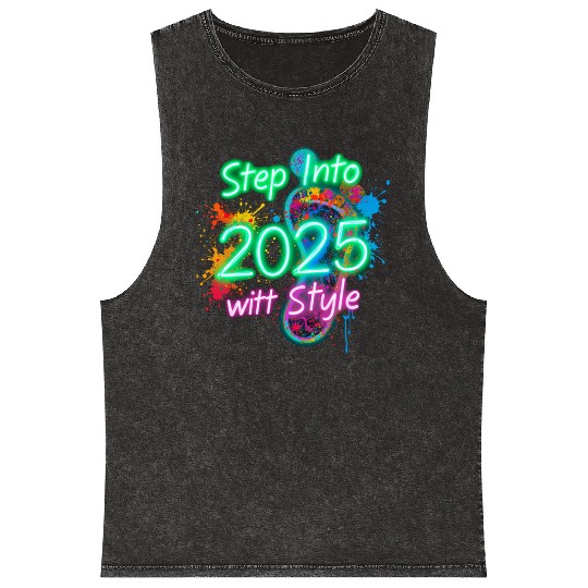 A glowing neon footprint graphic with new year Mineral Wash Tank Tops