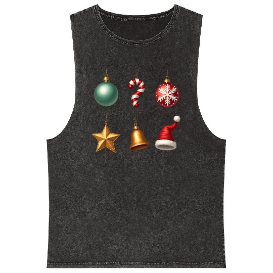 Christmas Ornaments Collection Art Mineral Wash Tank Tops