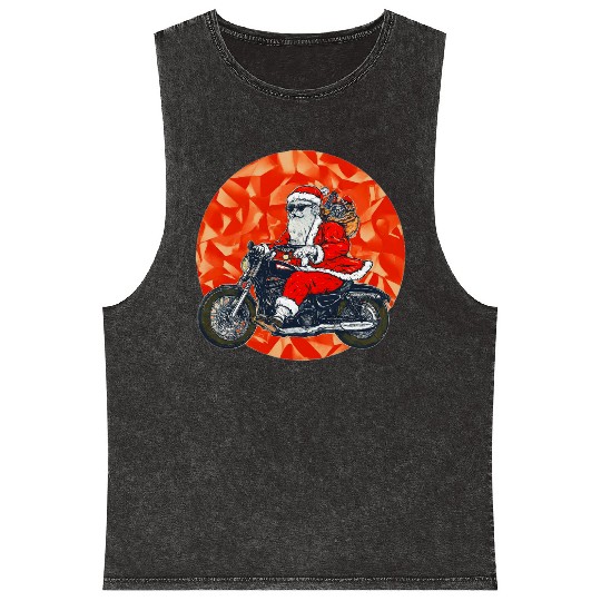 Santa Claus on Motorcycle Christmas , Cool Santa Mineral Wash Tank Tops