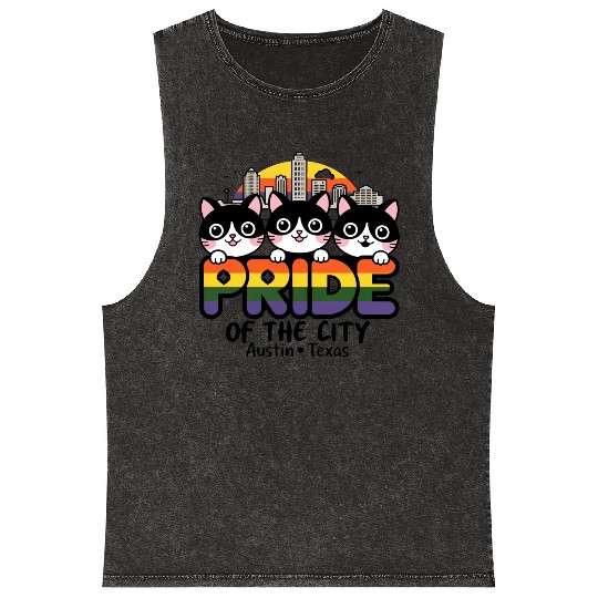 Pride of Austin City Texas USA Rainbow Flag Mineral Wash Tank Tops