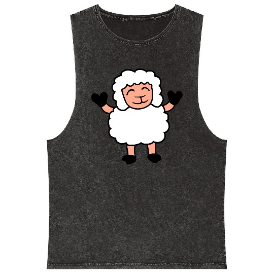 Sheep Baby Standing Cute Cute Lamb Child Happy Fun Mineral Wash Tank Tops