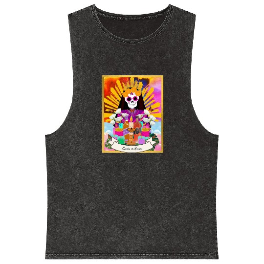 Butterfly Santa Muerte Mineral Wash Tank Tops