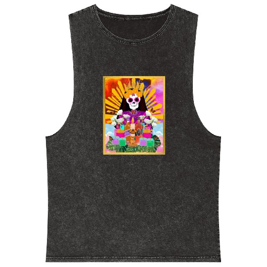 Rainbow Butterfly Santa Muerte Mineral Wash Tank Tops