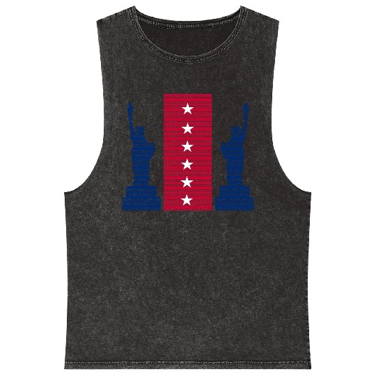 Stylized Statue of Liberty Graphic Design Mineral Wash Tank Tops