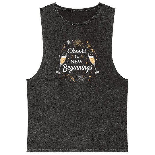 Cheers To New Beginings - Festive New Year's Eve Mineral Wash Tank Tops