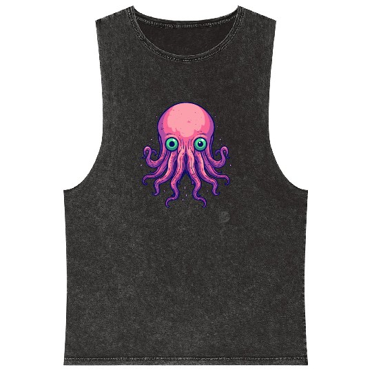 Colorful Cartoon Kraken Octopus Mineral Wash Tank Tops
