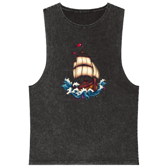 Pirate ship Mineral Wash Tank Tops
