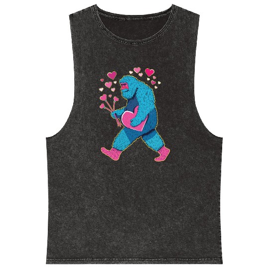 Bigfoot Heart Valentine's Day Boys Girls Kids Lov Mineral Wash Tank Tops