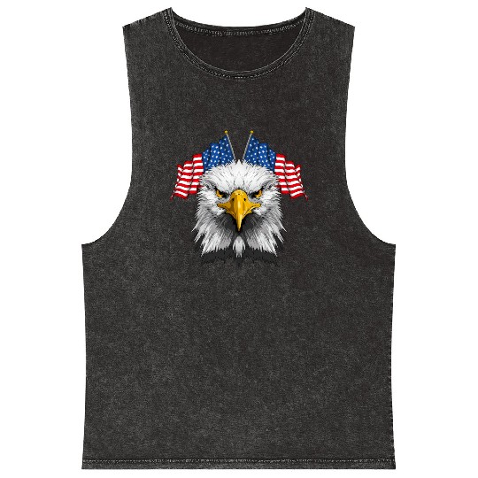 American Flag Patriotic Eagle 4th of July Mineral Wash Tank Tops