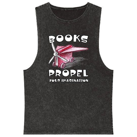 Books Propel Your Imagination Sketchy Airplane Mineral Wash Tank Tops