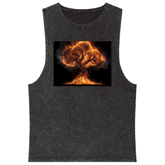 Fiery Arcane Tree Illustration Mineral Wash Tank Tops