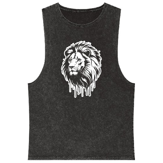 White Lion King Graffiti Style Art Printed Mineral Wash Tank Tops
