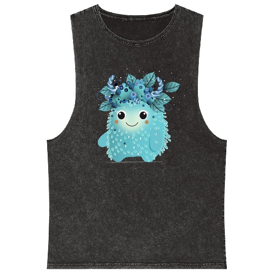 Cute Blueberry Monster - Fruity and Playful Mineral Wash Tank Tops