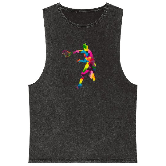 Colorful Tennis Player Silhouette Art Mineral Wash Tank Tops