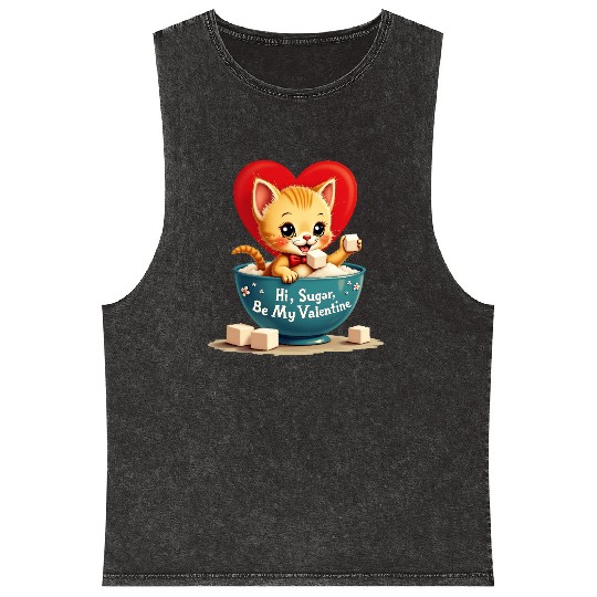 Hi Sugar Vintage Kitten Valentine s Day Card Mineral Wash Tank Tops