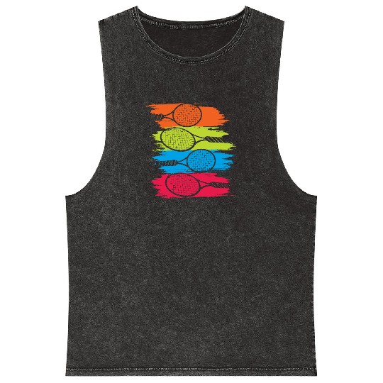 Vibrant Tennis Rackets Brush Art Mineral Wash Tank Tops