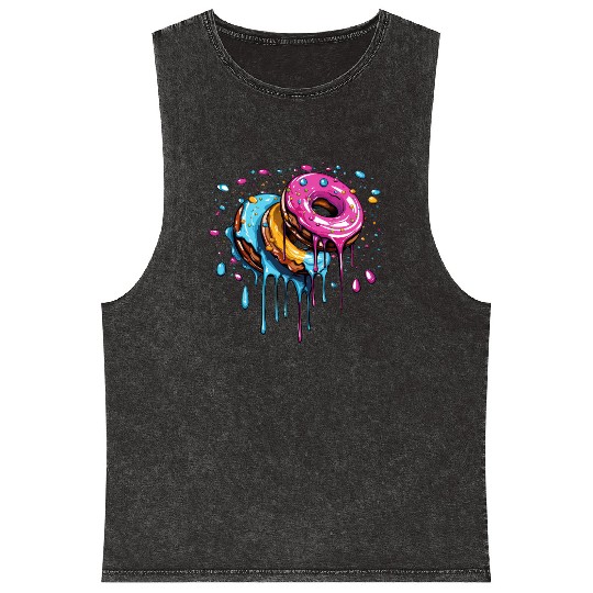 drippy flying donuts graphic design Mineral Wash Tank Tops