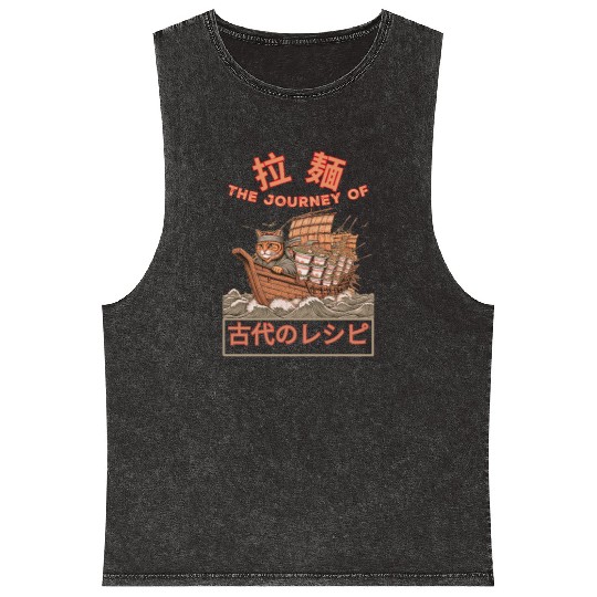 Samurai Cat with ramen Mineral Wash Tank Tops