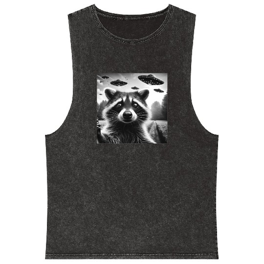 Racoon trash panda Funny Graphic Selfie UFOs Weir Mineral Wash Tank Tops