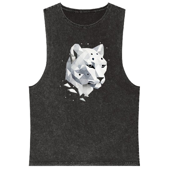 Geometric Snow Leopard - Elegance of the Wild Mineral Wash Tank Tops