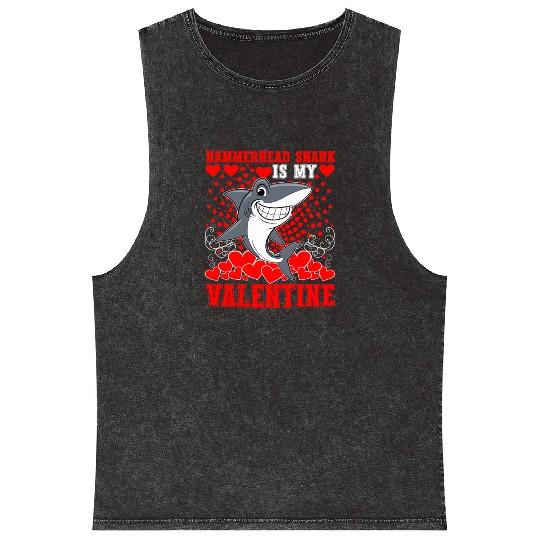 Funny Hammerhead Shark Is My Valentine Shark Mineral Wash Tank Tops