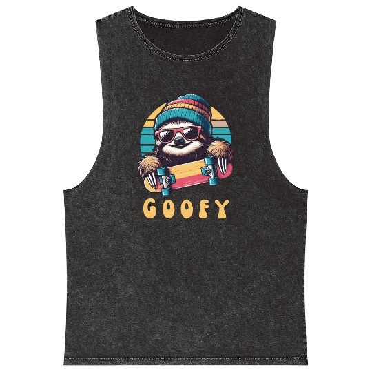Goofy Skater Sloth - Funny Skateboard Freestyle Mineral Wash Tank Tops