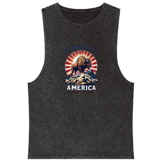 Stand Tall America Land Of The Free Buffalo Mineral Wash Tank Tops