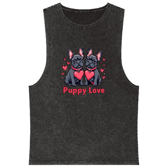 Valentines Day - Puppy Love French Bulldog Mineral Wash Tank Tops