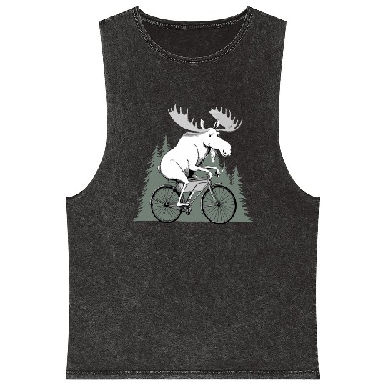 Handmade Moose on Bike Mineral Wash Tank Tops – Unique Unisex