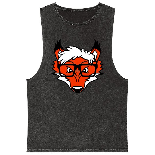 Red Fox Nerd Horn-Rimmed Glasses Geek Cool Smart Mineral Wash Tank Tops