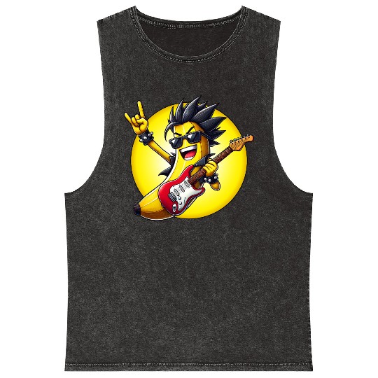 Cool Banana Playing Guitar Mineral Wash Tank Tops