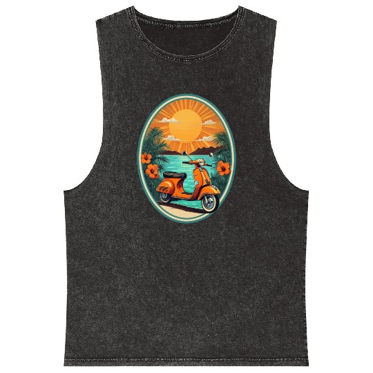 Beach Sunset Orange Scooter by Tropical Mineral Wash Tank Tops