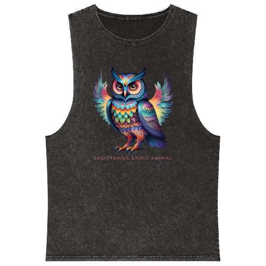 Sagittarius Spirit Animal Owl Alebrije Male Mineral Wash Tank Tops