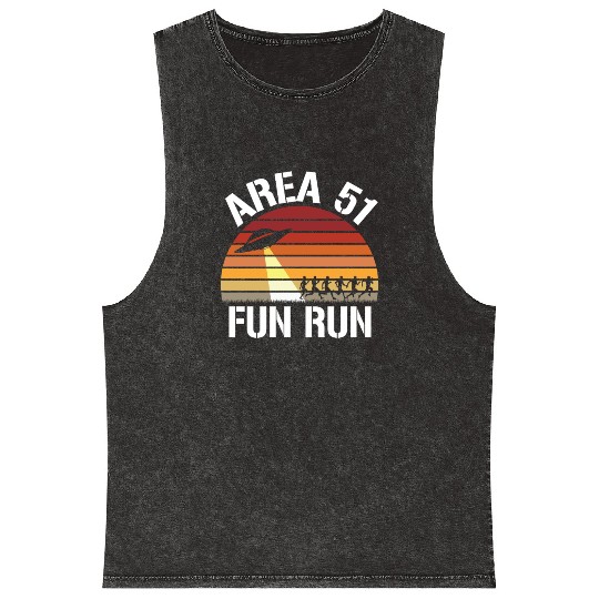 Area 51 Fun Run I Aliens UFO Roswell Alien Mineral Wash Tank Tops