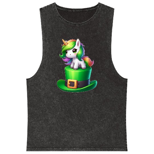 Cute Unicorn St. Patrick's Day Clover Mineral Wash Tank Tops
