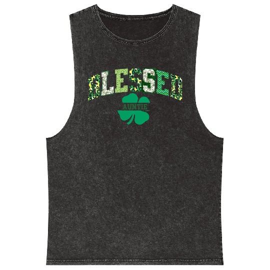 Blessed Auntie St Patricks Day Spring and Summer Mineral Wash Tank Tops