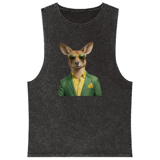 Green and Gold Kangaroo 7 Mineral Wash Tank Tops