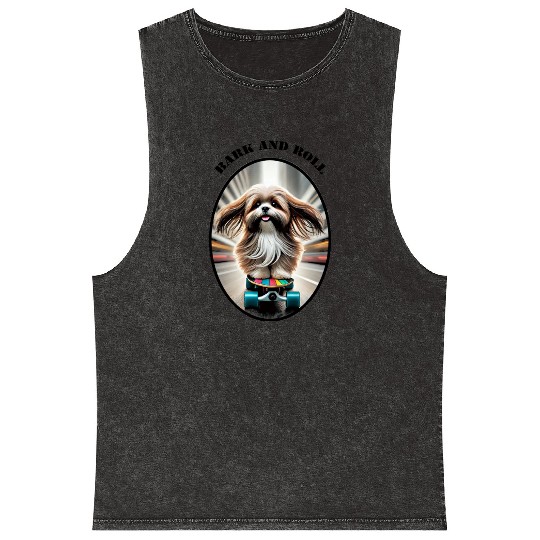 Skateboarding Shih Tzu Dog with its Tongue Out URM Mineral Wash Tank Tops