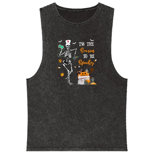 Tis The Season To Be Spooky Nurse Mineral Wash Tank Tops